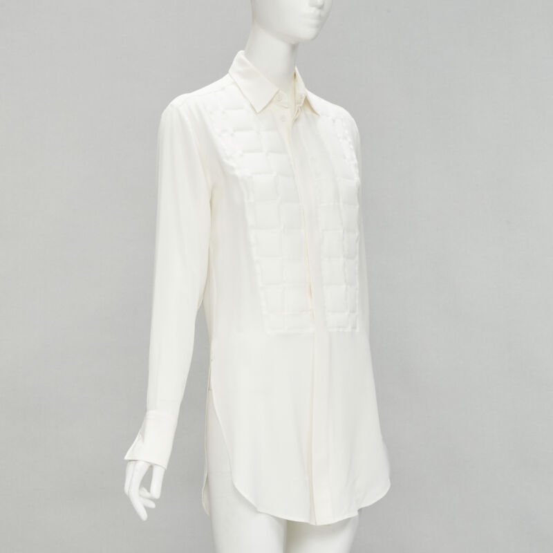 BOTTEGA VENETA 2020 100% silk quilte padded bib collar long line shirt IT38 XS