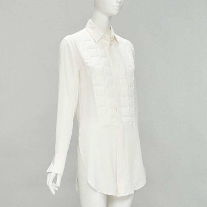 BOTTEGA VENETA 2020 100% silk quilte padded bib collar long line shirt IT38 XS