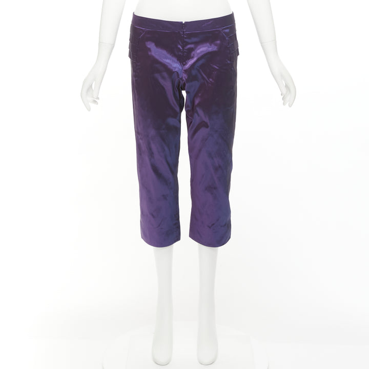 SHIATZY CHEN 100% silk purple  holographic pleated side darted knee pants IT42 M