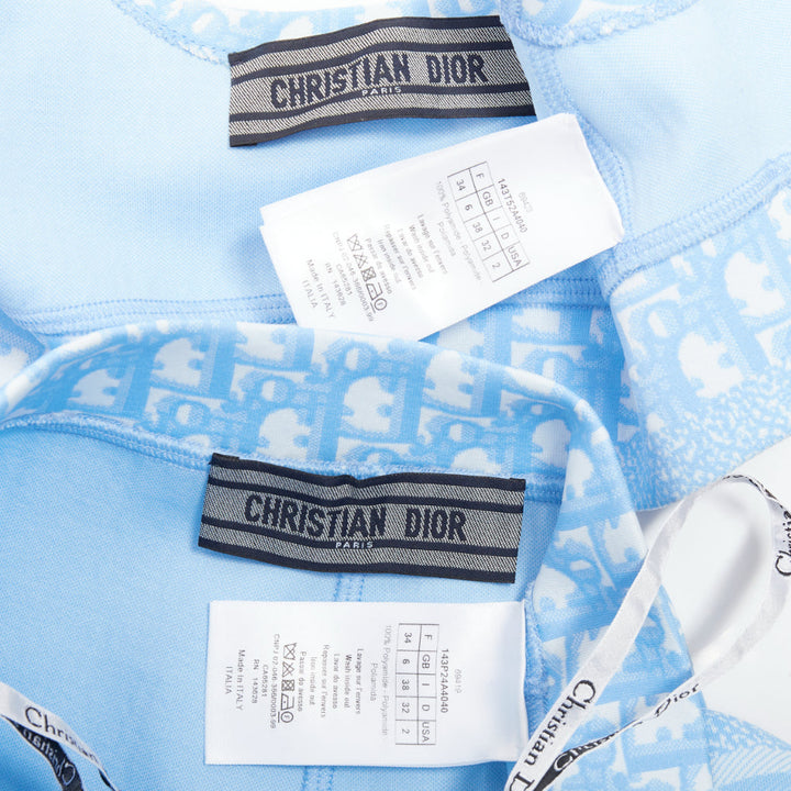 CHRISTIAN DIOR 2021 blue white Oblique monogram zip crop top shorts set FR34 XS