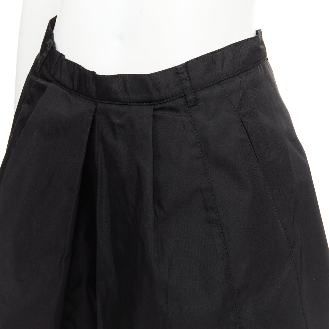 PRADA vintage black nylon high waist inverted box pleat a line midi skirt