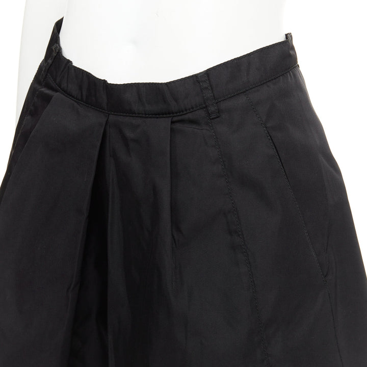 PRADA vintage black nylon high waist inverted box pleat a line midi skirt