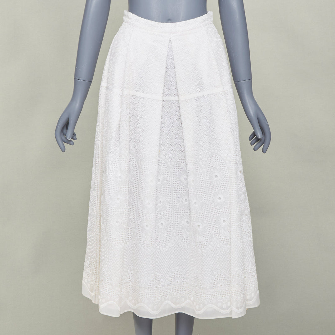 NO. 21 off white 100% silk eyelet embroidered lace slit pleated skirt IT38 XS