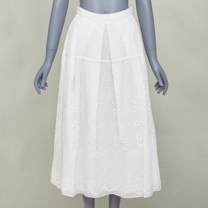 NO. 21 off white 100% silk eyelet embroidered lace slit pleated skirt IT38 XS