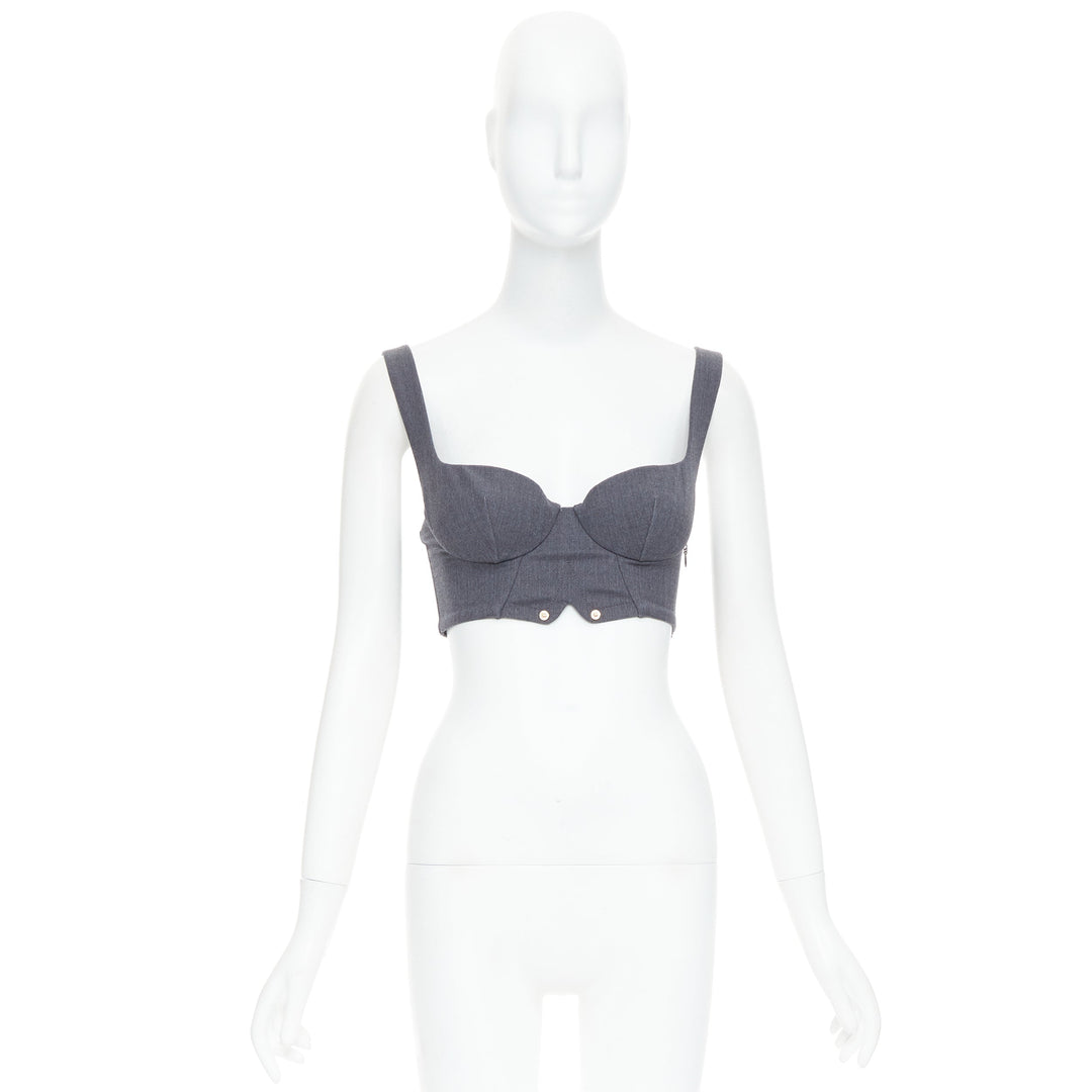 LA PERLA grey virgin wool gold studs cropped bustier top IT36D S