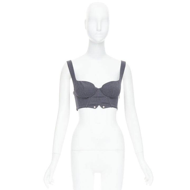 LA PERLA grey virgin wool gold studs cropped bustier top IT36D S