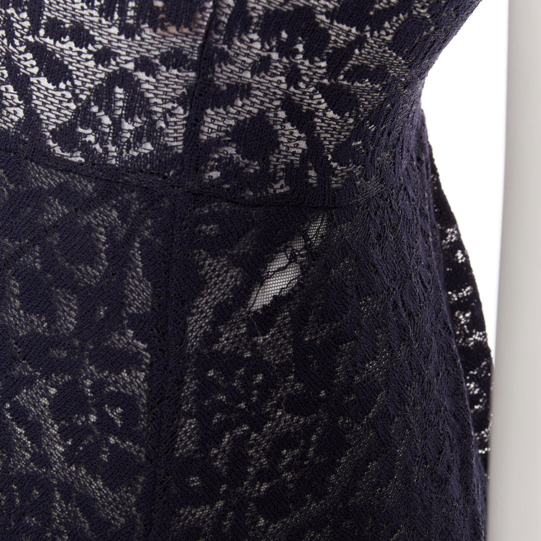 STELLA MCCARTNEY navy sheer floral lace layered tier dress IT40 S