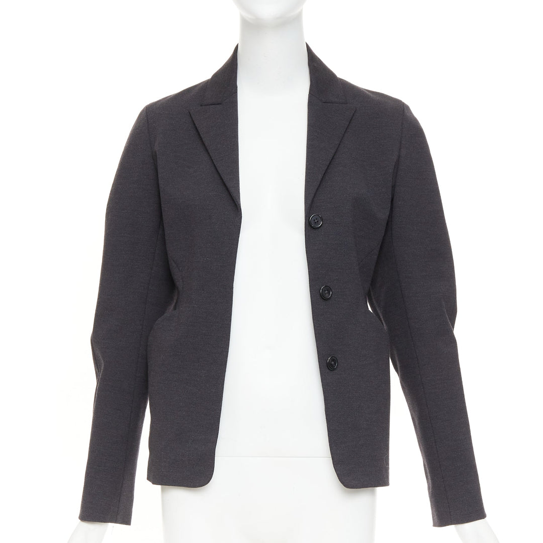 JIL SANDER grey wool curved sleeve sculptural hourglass 3D cut blazer FR34 XS
