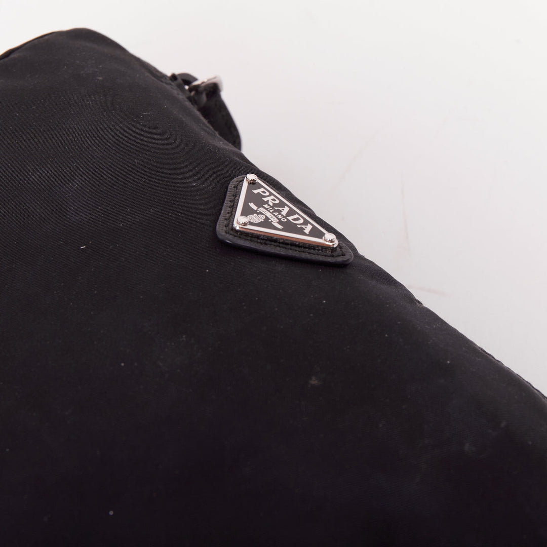 PRADA Tessuto triangle logo silver hardware classic black nylon cosmetic pouch
