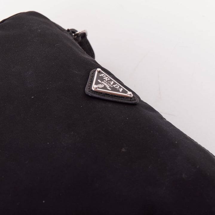 PRADA Tessuto triangle logo silver hardware classic black nylon cosmetic pouch