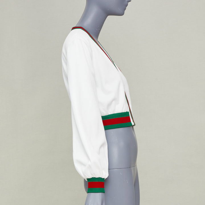 GUCCI 2023 green red Web stripe interlocking G logo crop mesh track jacket XS