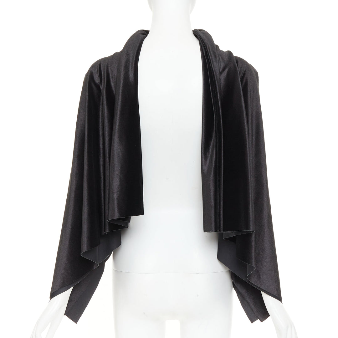 LOEWE 2022 Runway black purple Trompe Loeil print open draped cape top FR36 S