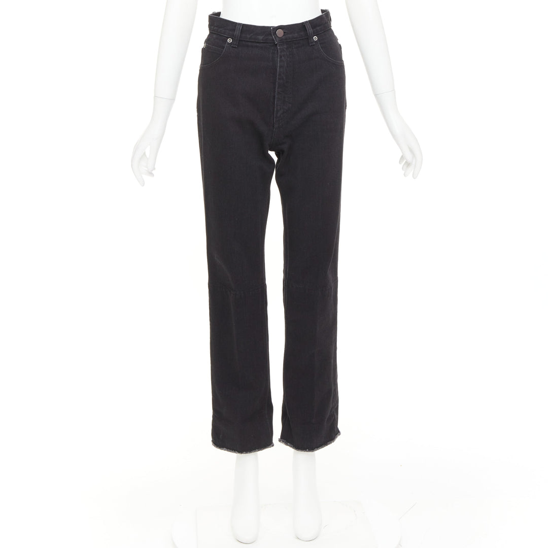 OLD CELINE Phoebe Philo black cotton denim raw  slit straight leg jeans FR36 S