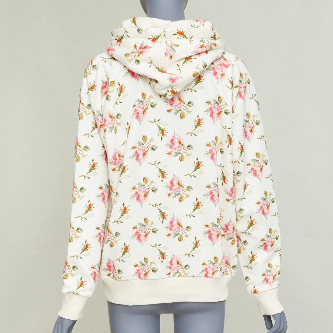 GUCCI 2017 ivory pink floral logo print jersey  hoodie XS