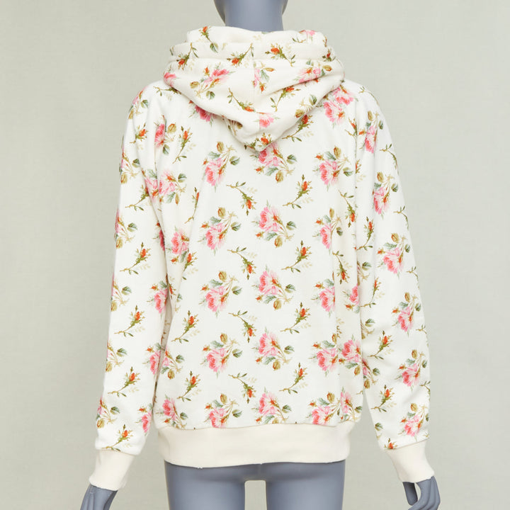 GUCCI 2017 ivory pink floral logo print jersey  hoodie XS