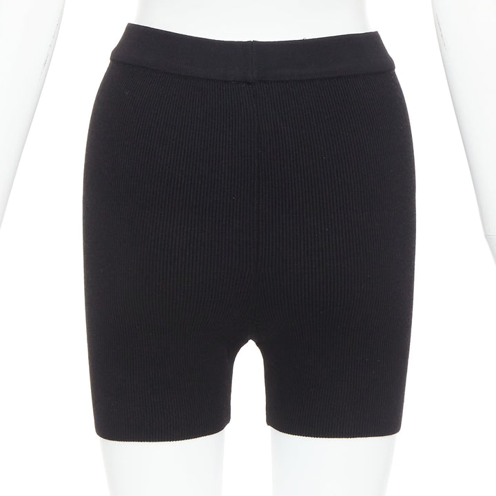 JACQUEMUS black viscose blend minimal knitted cyclist shorts FR36 S