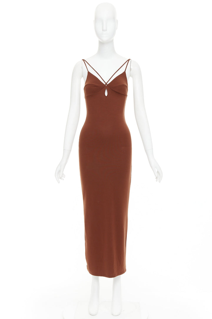 REFORMATION Lainey  brown tencel blend elastic spaghetti strap bodycon dress XS