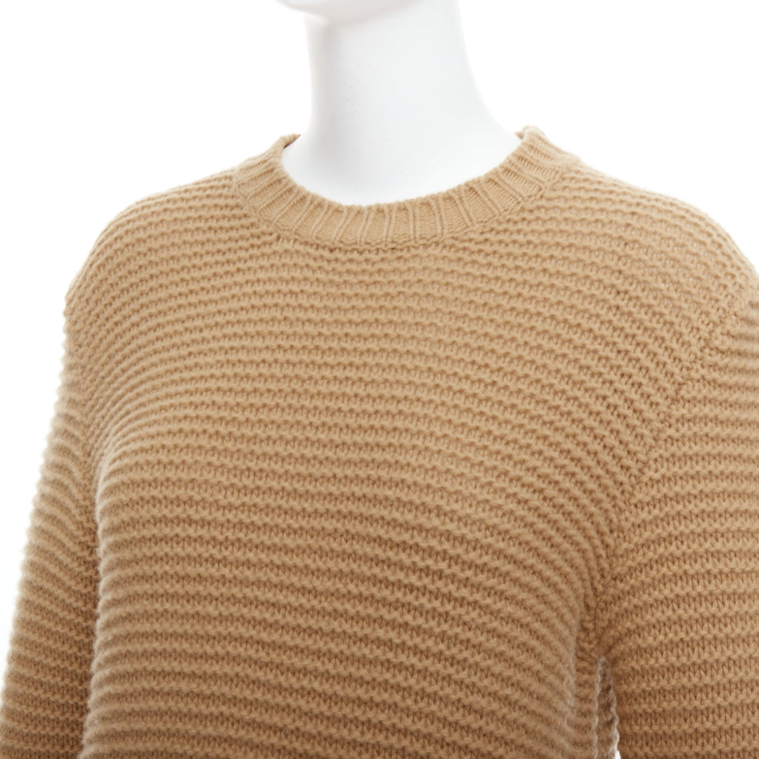 MARNI 100% virgin wool camel brown contrasting ribbed knit slit sweater IT38 XS