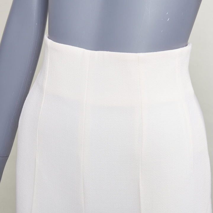 EMILIA WICKSTEAD ivory wool crepe high waisted kick flared pants US6 M