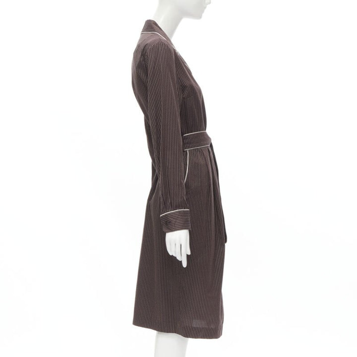 DRIES VAN NOTEN Daltos 100% cotton burgundy pyjama robe belted dress FR36 XS