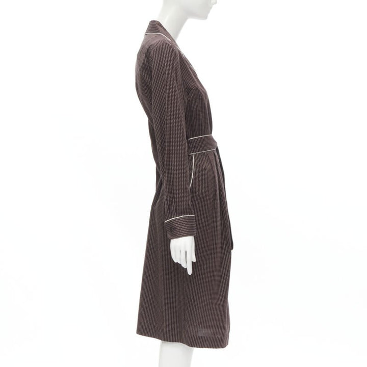 Female mannequin wearing Dries Van Noten Burgundy Cotton Women Casual Dress in Size FR36 | Available at JHROP