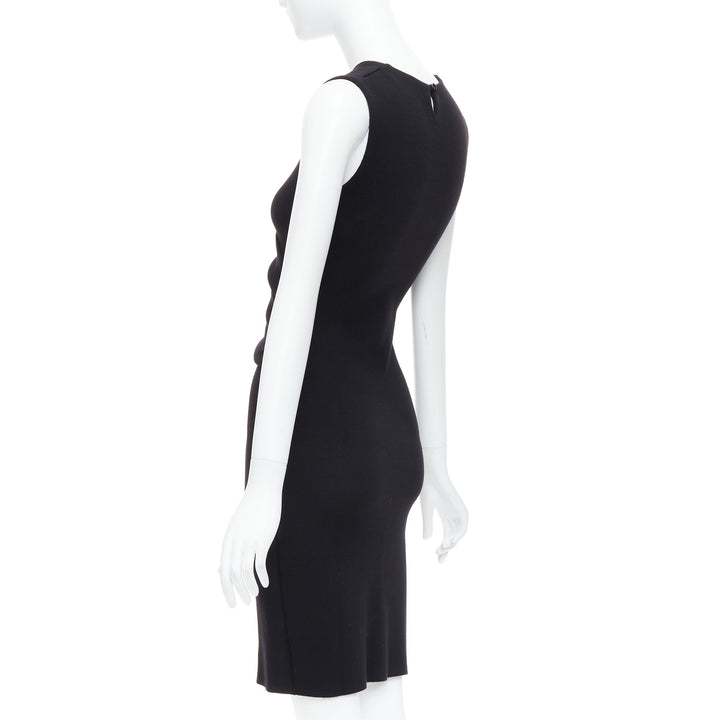 CHRISTIAN DIOR black wool wrap ruched waist sheath dress FR36 S