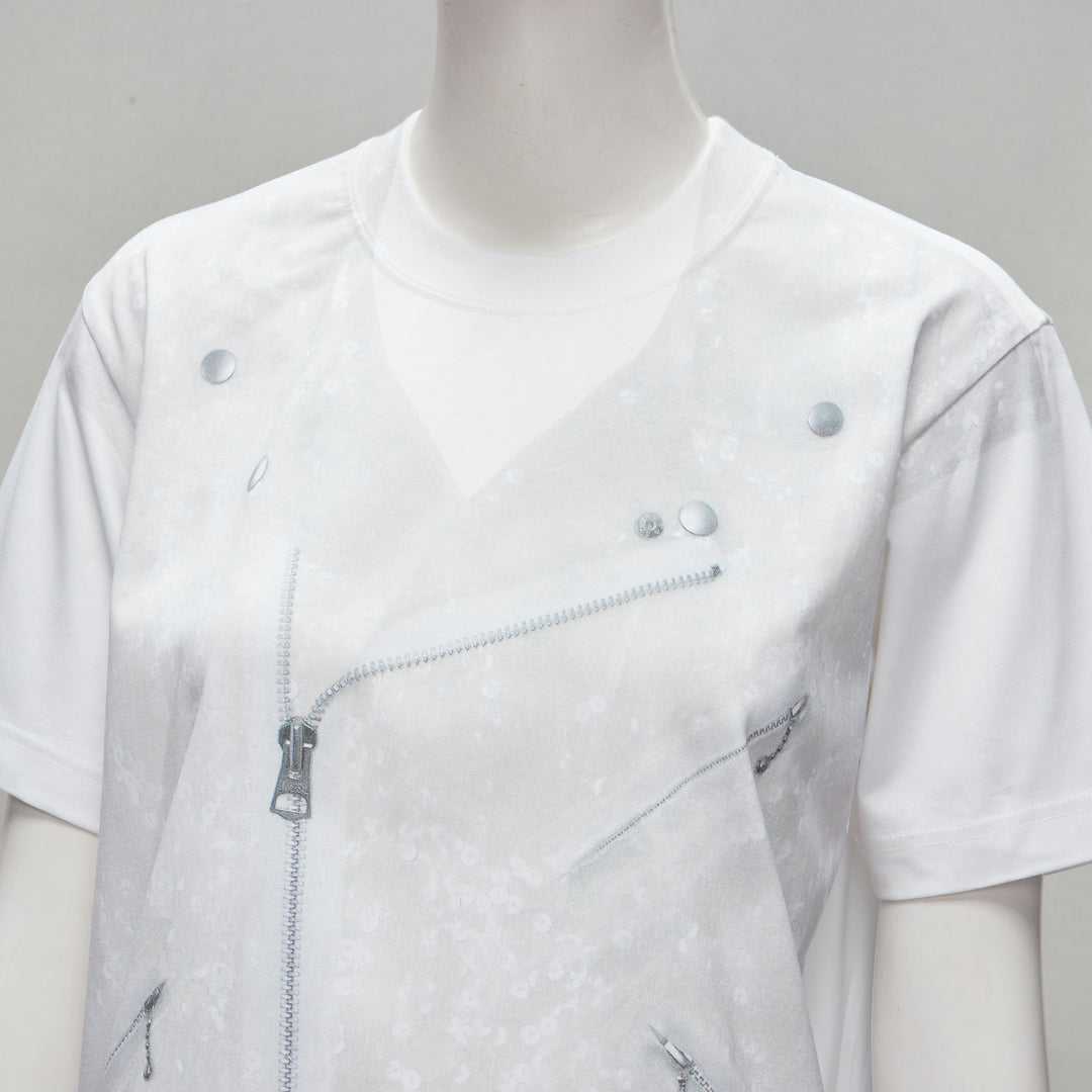JUNYA WATANABE 2020 grey sequin biker print white cotton tshirt top S