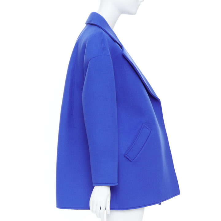 OSCAR DE LA RENTA 17F cobalt wool cotton cashmere blend boxy felt winter coat S