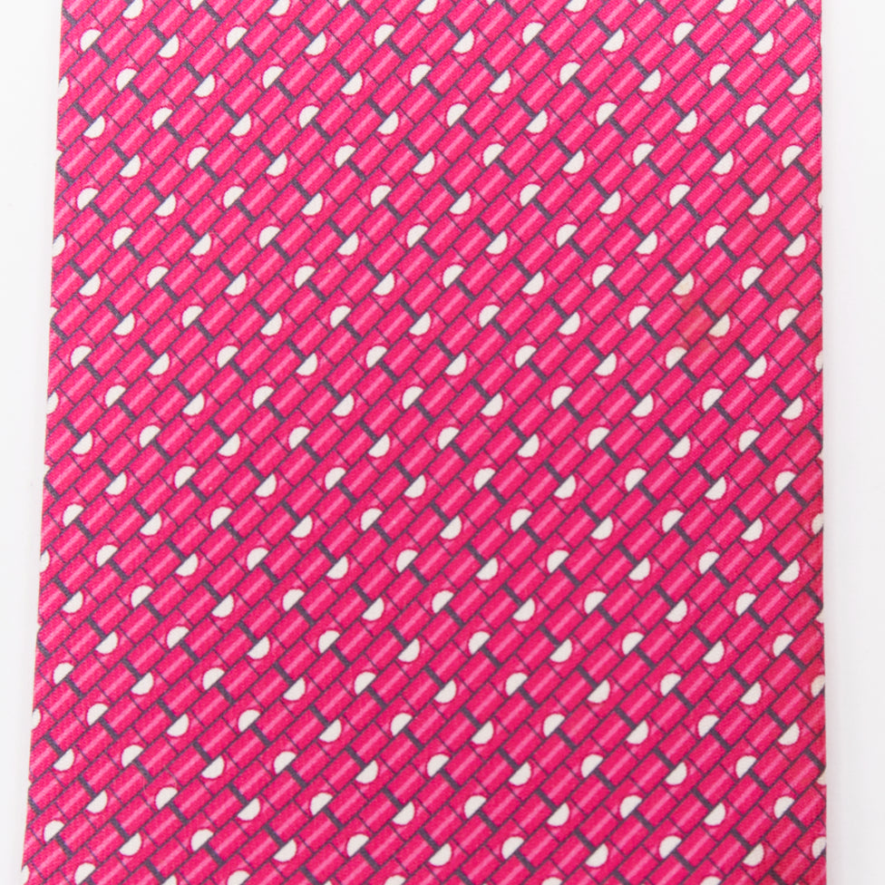 HERMES Set of 2 100% silk pink geometric orange horse rider pattern dress tie