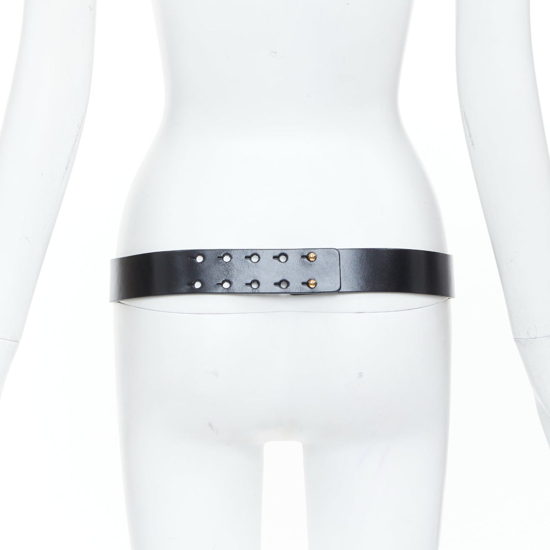 GUCCI 2012 Runway gold metal bar plate black smooth leather wide waist belt 80cm
