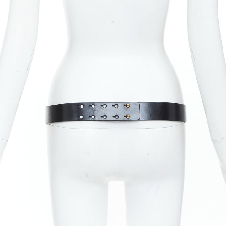 GUCCI 2012 Runway gold metal bar plate black smooth leather wide waist belt 80cm
