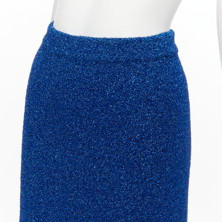 BALENCIAGA Demna 2016 blue metallic tinsel high waist high low midi skirt FR36 S