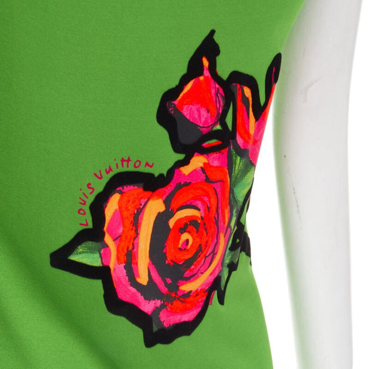 LOUIS VUITTON Stephen Sprouse Neon pink Graffiti Pop Rose green mini dress S