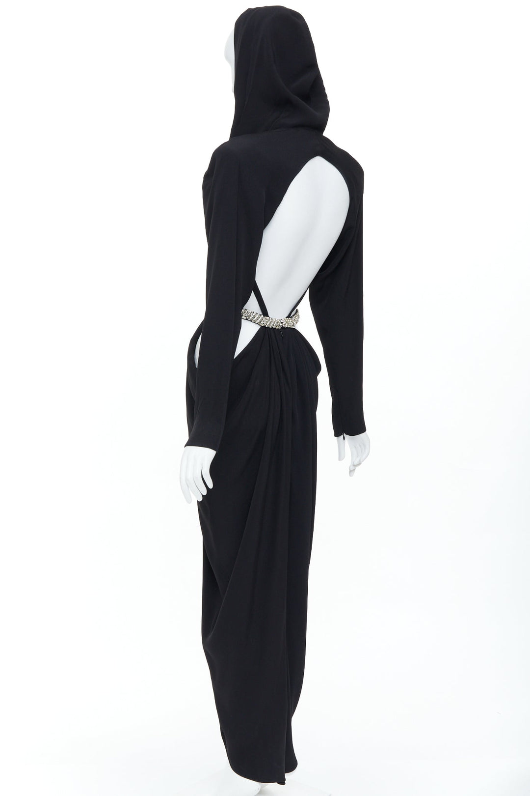 ALEXANDRE VAUTHIER COUTURE SS2023 Runway crystal belted open waist hooded dress