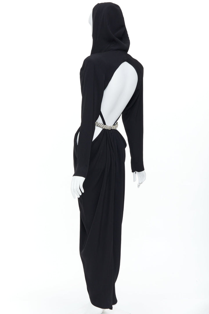 ALEXANDRE VAUTHIER COUTURE SS2023 Runway crystal belted open waist hooded dress