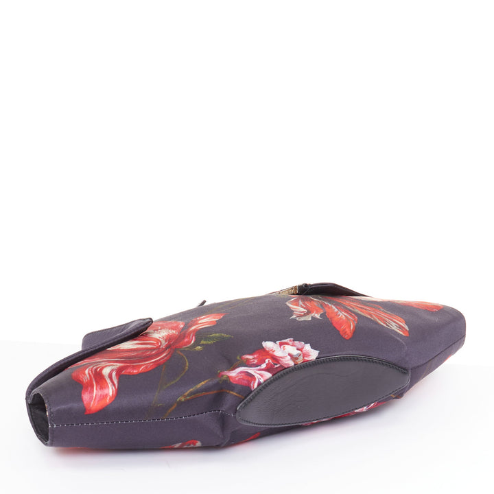 ALEXANDER MCQUEEN 2012 De Manta black red Tulip floral silk satin clutch bag
