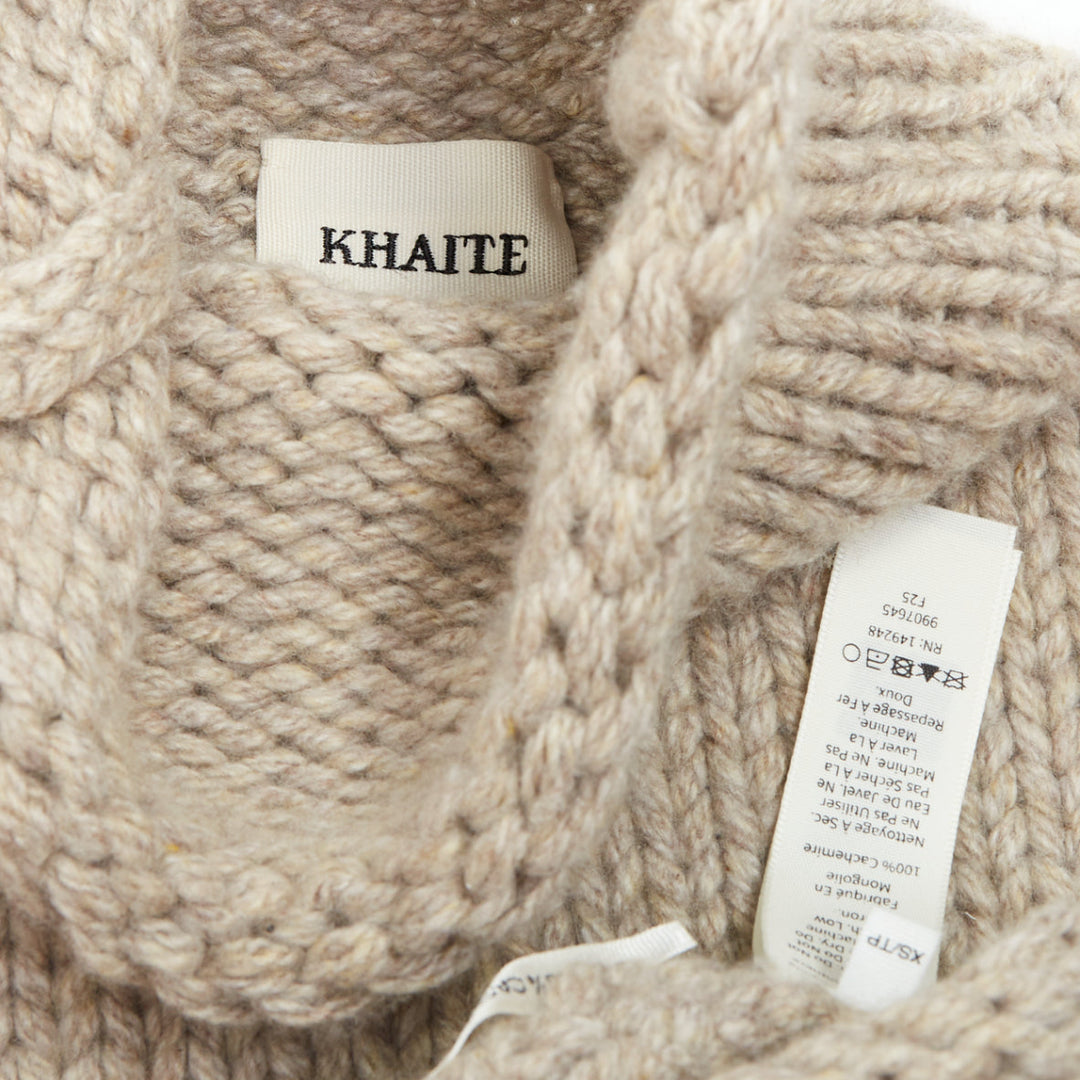 KHAITE taupe beige heavy wool cashmere chunky knit turtleneck sweater vest XS