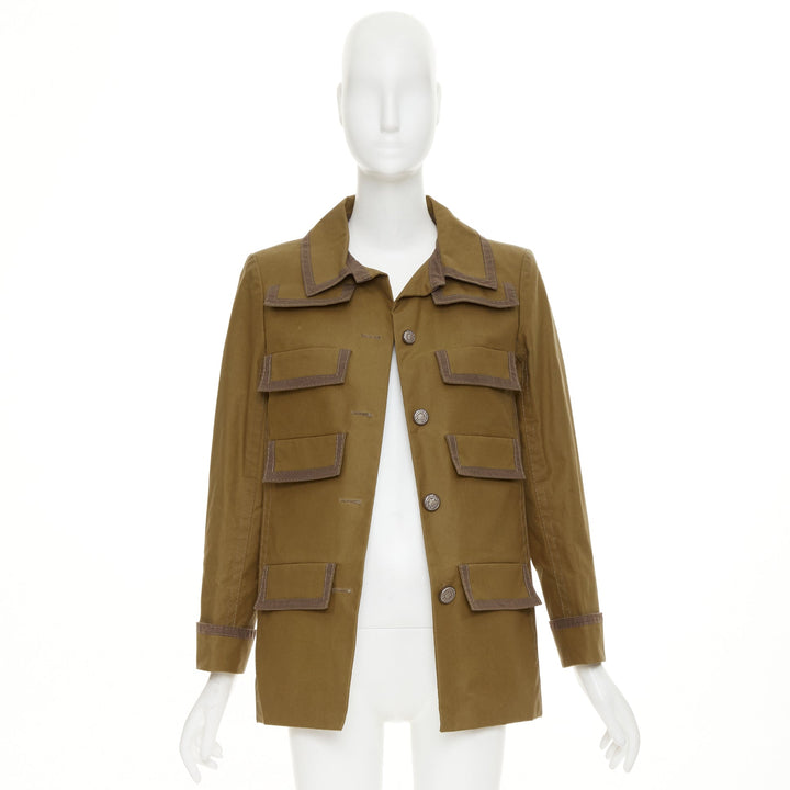 CHANEL 20C Runway multipocket bronze cotton safari jacket FR42 L