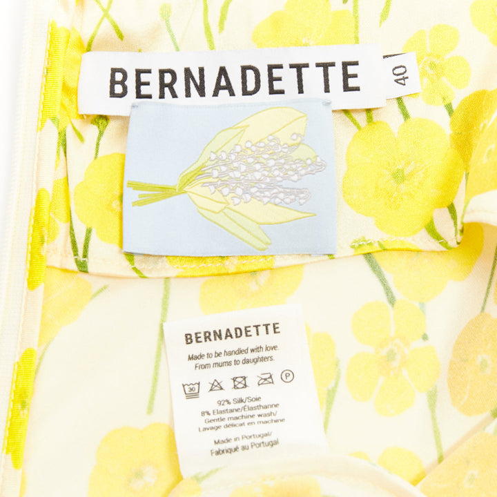 BERNADETTE 2023 Ripley yellow buttercups hand painted floral silk dress IT40 S
