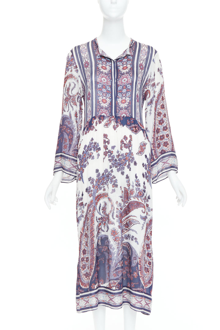 ISABEL MARANT ETOILE Tilda navy white boho print sheer kaftan dress Sz1