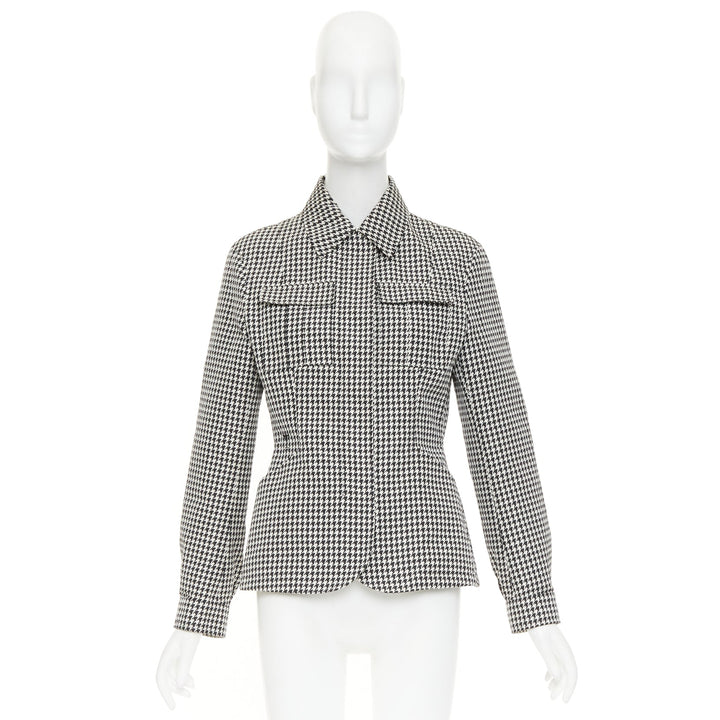 DIOR 2019 black white houndstooth CD bee utility cinched waist bar jacket FR38 M