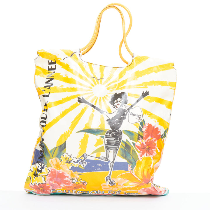 LANVIN 2009 yellow toute lannee print laminated canvas tote bag