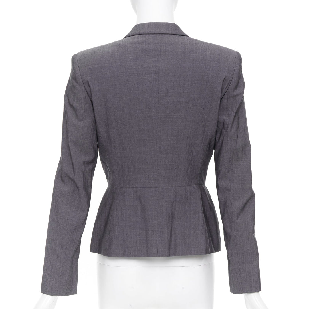 GUCCI Tom Ford 2004 Runway monogram lined grey silk wool single blazer IT38 XS