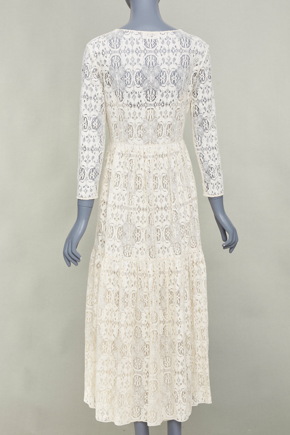 CELINE 2021 Bridal Triomphe button V neck embroidered lace maxi dress FR34 XS