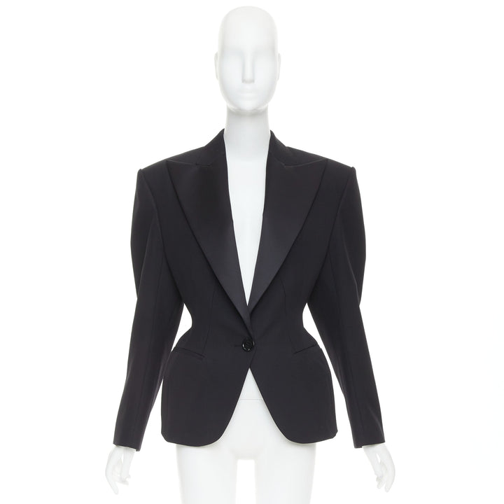 ALEXANDRE VAUTHIER SS2024 black Grain De Poudre wasp waist peak tuxedo jacket