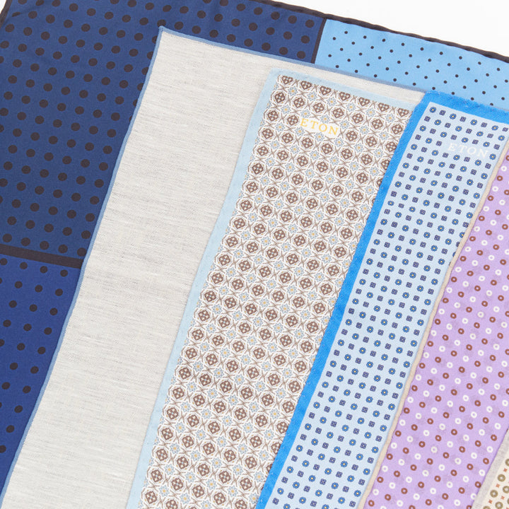 ETON LANVIN HACKETT Set Of 7 100% silk pocket square handkerchiefs
