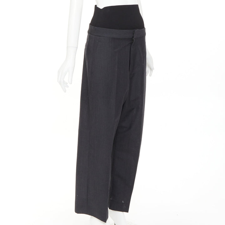ALAIA 2024 black grey mohair wool wide waistband cropped pants FR38 M