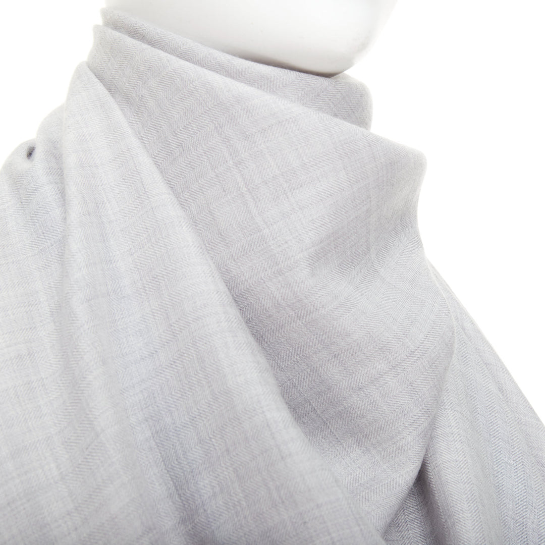 HERMES Encadre Liste au Fil 140cm heather grey marine navy blue stripe shawl