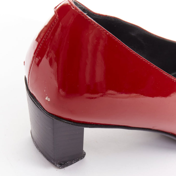 ROGER VIVIER Belle Vivier red patent leather square buckles heel pumps EU36.5
