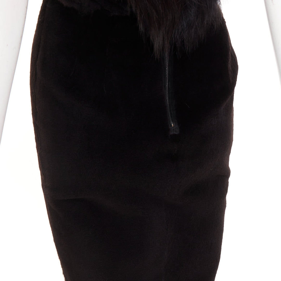 rare ALEXANDRE VAUTHIER COUTURE 2015 Runway black mixed fur puff sleeve dress